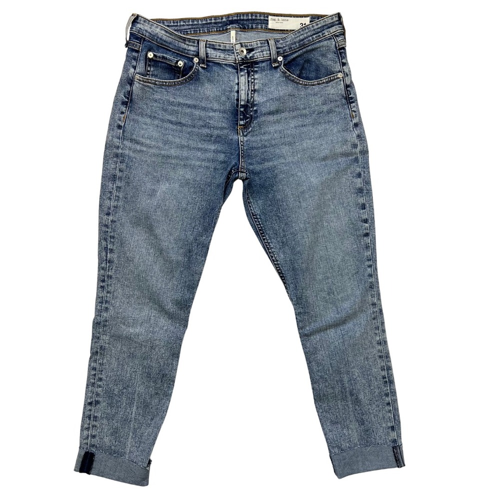 Rag & Bone Womens Cate Mid-rise Skinny Cropped Cuffed‎ Jeans Birch Leaf Sz 31